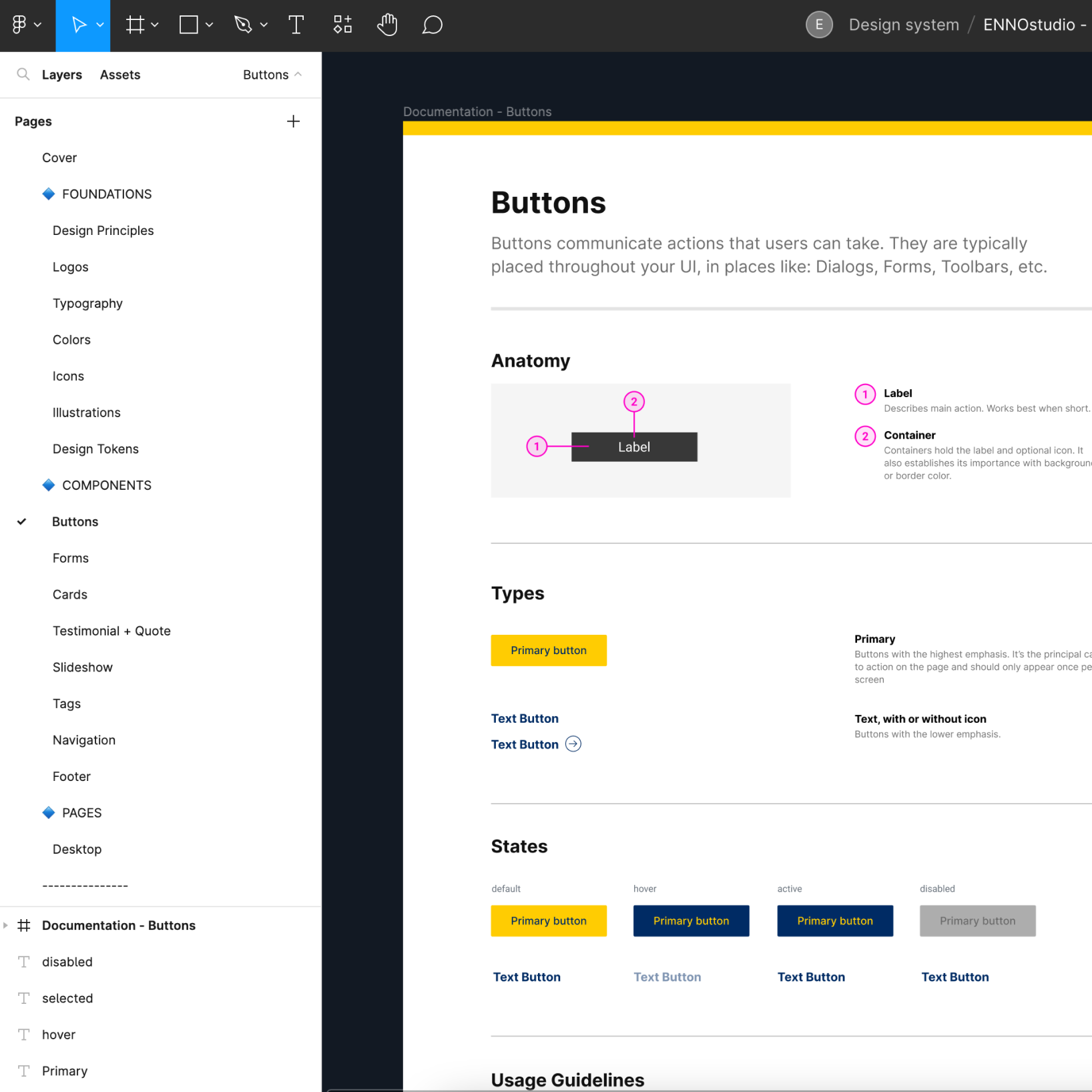 Illustration of pages of Figma Library handling buttons