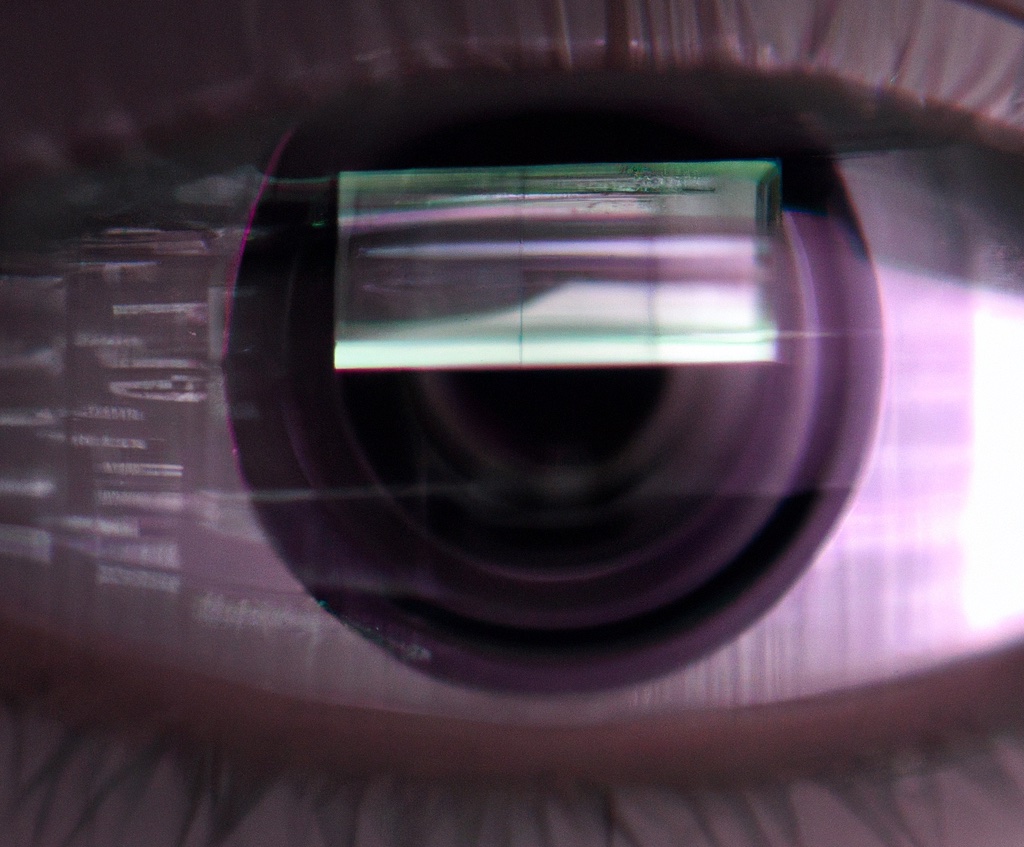 An AI generated image of a close-up shot of a human eye with a reflection of a computer screen in it. The image was generated by Dall-E