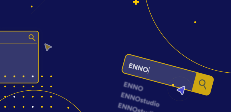 two different kinds of universal search input fields in yellow on a dark blue background and ENNO written on the right input field