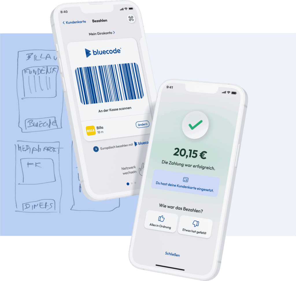 an extract of two mobile screens from the app's payment user flow